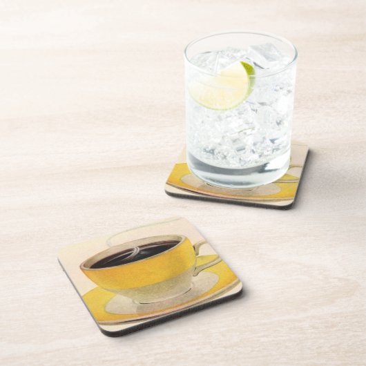 Vintager Illustrationskaffee im Gelben Cup Getränkeuntersetzer (Rechte Seite)