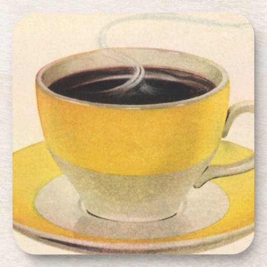 Vintager Illustrationskaffee im Gelben Cup Getränkeuntersetzer (Vorderseite)