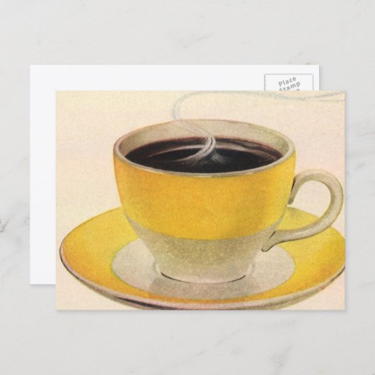 Vintager Illustrationskaffee im Gelben Cup Postkarte (Vorne/Hinten)