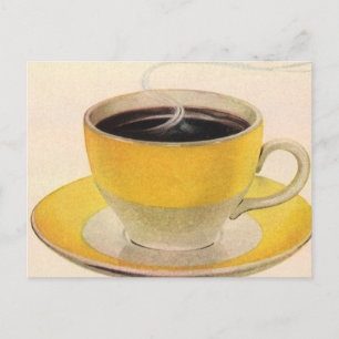 Vintager Illustrationskaffee im Gelben Cup Postkarte