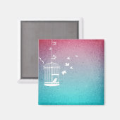 Vintager Illustrationsvogel in einem Käfig Magnet (Vorderseite/Rückseite)