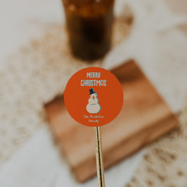 Vintager Illustrierter Red Snowman Frohe Weihnacht Runder Aufkleber