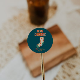 Vintager Illustrierter Strumpf Frohe Weihnachten Runder Aufkleber