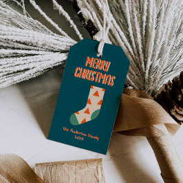 Vintager Illustrierter Weihnachts-Wintersock Geschenkanhänger