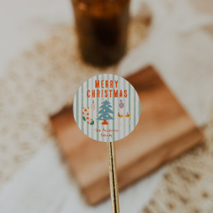 Vintager Illustrierter Weihnachtsfest Runder Aufkleber