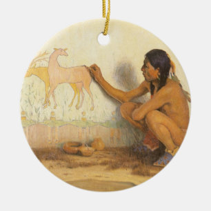 Vintager Indianer, indischer Künstler von Couse Keramik Ornament