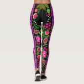 Vintager indischer Boho Floral Black & Lila Leggings (Rückseite)