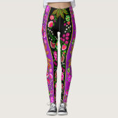 Vintager indischer Boho Floral Black & Lila Leggings (Vorderseite)