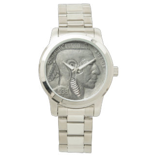Vintager indischer Leiter Nickel Coin Native Ameri Armbanduhr