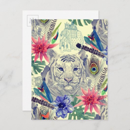 Vintager indischer Stil Tiger Muster Postkarte (Vorne/Hinten)