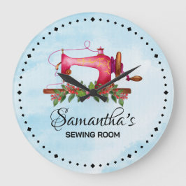 Vintager, individuell rosa Nähraum niedliche Aquar Große Wanduhr