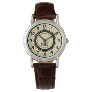 Vintager Individuelle Name mit Creme Mit Monogramm Armbanduhr