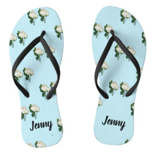 Vintager individuelle Name mit Rosen auf weißem Ro Badesandalen