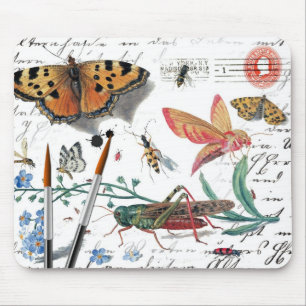 Vintager Insektenbuchstabe und -poststempel Mousepad