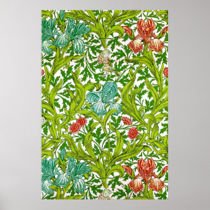 Vintager Iris-Vogel-Blumenmuster Williams Morris Poster