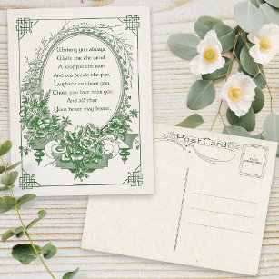 Vintager irischer Segen mit Blumenrahmen Postkarte