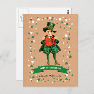 Vintager Irish Boy Individuelle Name St. Patrick's Postkarte
