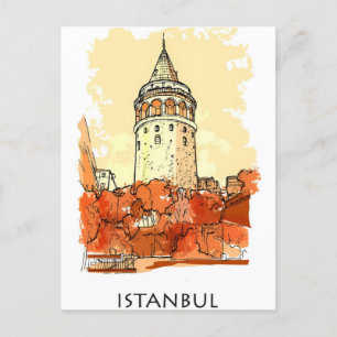 Vintager istanbul Tower Türkei Travel Water color Postkarte