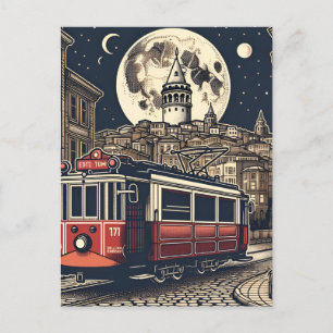 Vintager istanbul Tower Türkei Travel Water color Postkarte