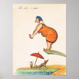 Vintager italienischer Spaß, Fatlady Diving Poster