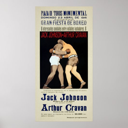 Vintager Jack Johnson / Arthur Cravan Fight Poster (Vorne)
