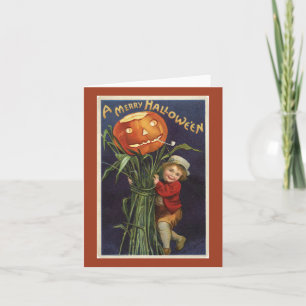 Vintager Jack-o-Lantern Cornstalk und Boy Hallowee Karte