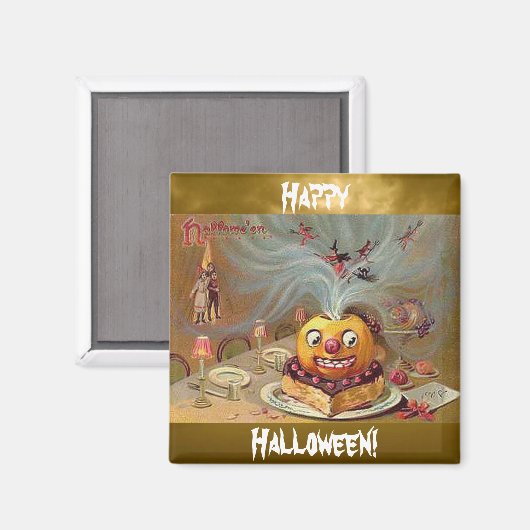 Vintager Jack o'Lantern mit Hexen Magnet (Vorderseite/Rückseite)