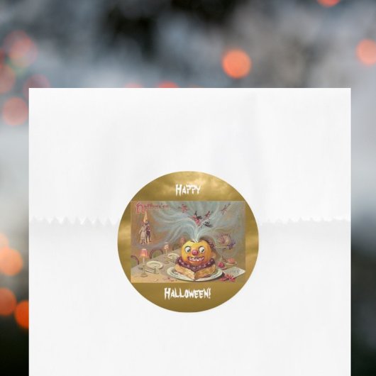 Vintager Jack o'Lantern mit Hexen Runder Aufkleber