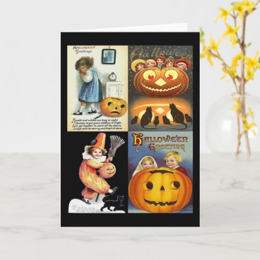 Vintager Jack oLantern mit Kindermontage Karte (Gelbe Blume)