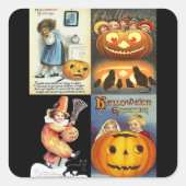 Vintager Jack oLantern mit Kindermontage Quadratischer Aufkleber (Vorderseite)