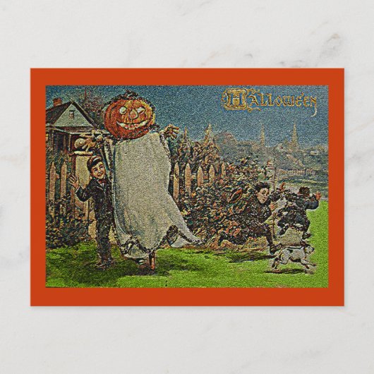 Vintager Jack o'Lantern Scarecrow and Boys Postkarte (Vorderseite)
