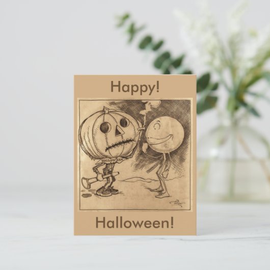 Vintager Jack o'Lanterns Gespräch Postkarte (Stehend Vorderseite)