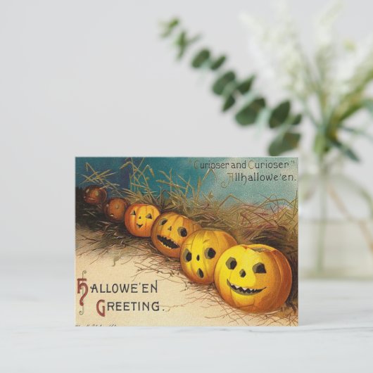 Vintager Jack O'Lanterns Halloween Postkarte (Stehend Vorderseite)
