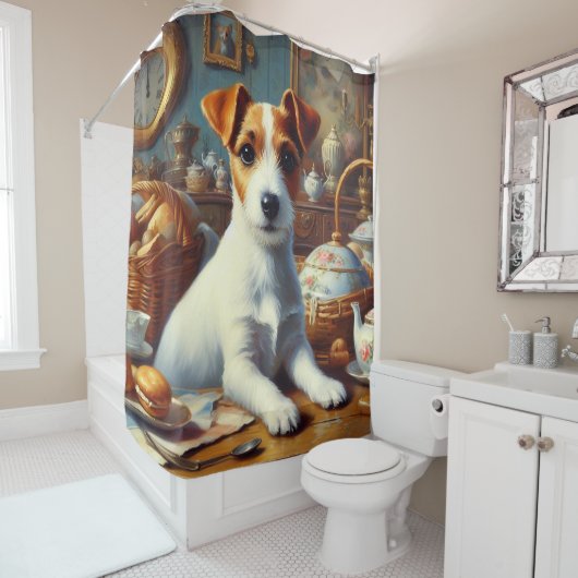 Vintager Jack Russell Terrier Painting Duschvorhang (Beispiel)
