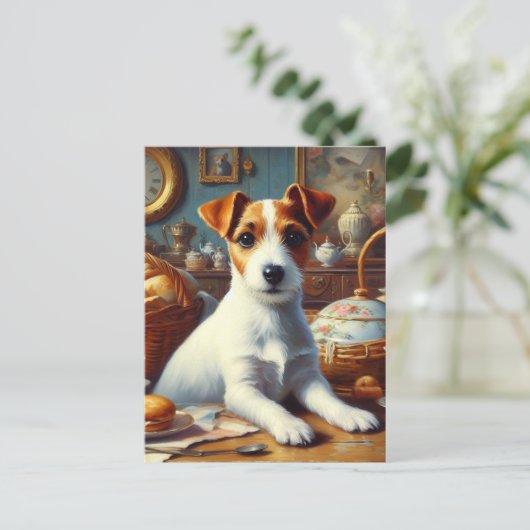 Vintager Jack Russell Terrier Painting Postkarte (Stehend Vorderseite)