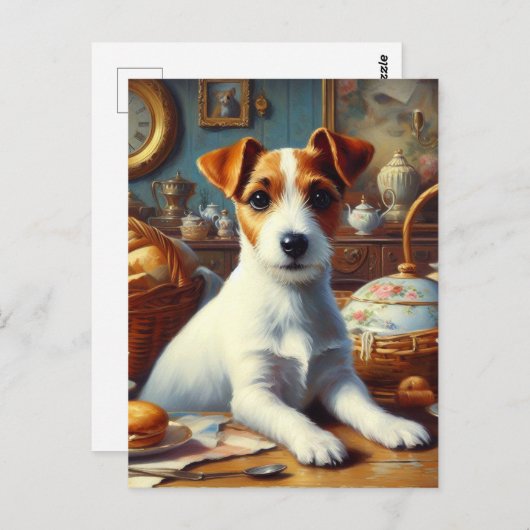 Vintager Jack Russell Terrier Painting Postkarte (Vorne/Hinten)