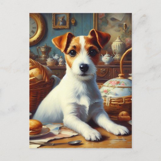 Vintager Jack Russell Terrier Painting Postkarte (Vorderseite)