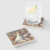 Vintager Jack Russell Terrier Painting Steinuntersetzer (Seitenansicht)