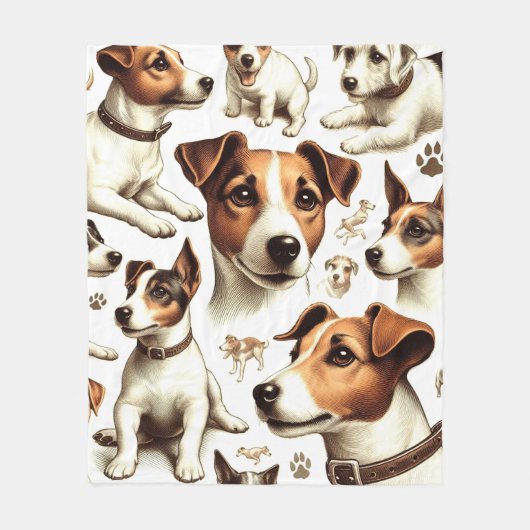 Vintager Jack Russell Terrier Seamless Fleecedecke (Vorderseite)