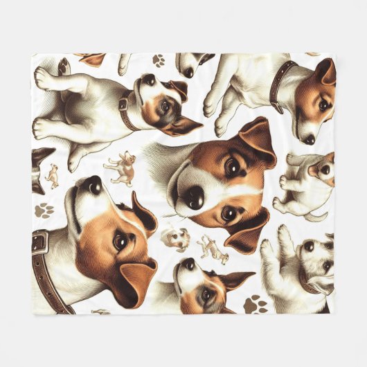 Vintager Jack Russell Terrier Seamless Fleecedecke (Vorderseite (Horizontal))