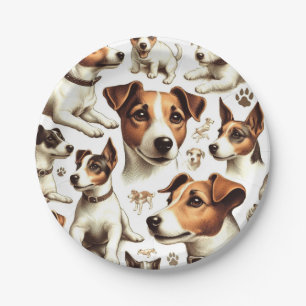 Vintager Jack Russell Terrier Seamless Pappteller