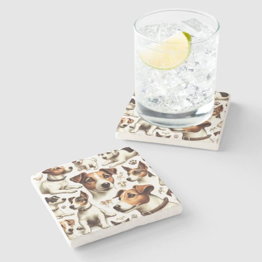 Vintager Jack Russell Terrier Seamless Steinuntersetzer (Seitenansicht)