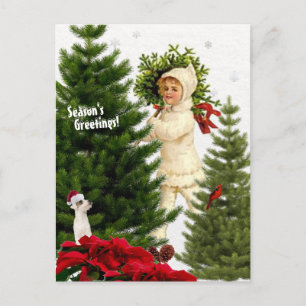 Vintager Jack Russell und Red Poinsettias Postcard Feiertagspostkarte
