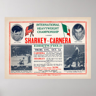 Vintager Jack Sharkey vs Primo Carnera Boxing Poster