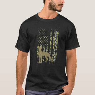Vintager Jagdhund Camouflage Amerikanische Flagge T-Shirt