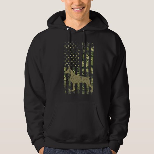 Vintager Jagdhund Camouflage US Flag Doberman Pi Hoodie (Vorderseite)