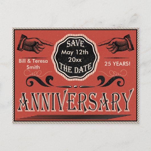 Vintager Jahrestag Save the Date Ankündigungspostkarte (Vorderseite)