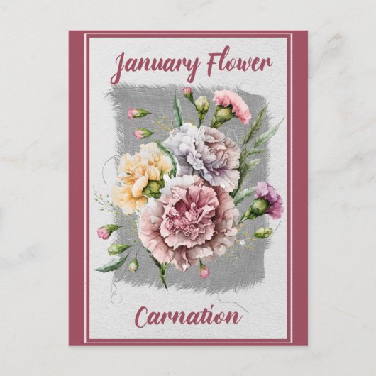 Vintager Januar Blume Carnation Floral Postkarte (Vorderseite)