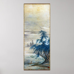 Vintager Japaner Zhou Maoshu, der Lotos schätzt Poster