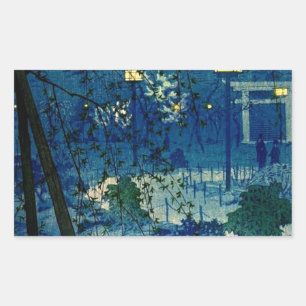 Vintager japanischer Abend in Blue Rechteckiger Aufkleber